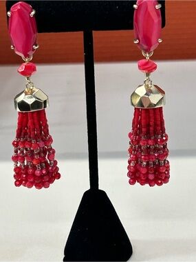 Kendra Scott Dove pink agate and gold plated tassel earrings
